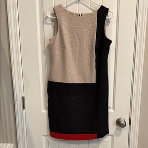 Sandra Darren Black and Beige Dress with Red Accent